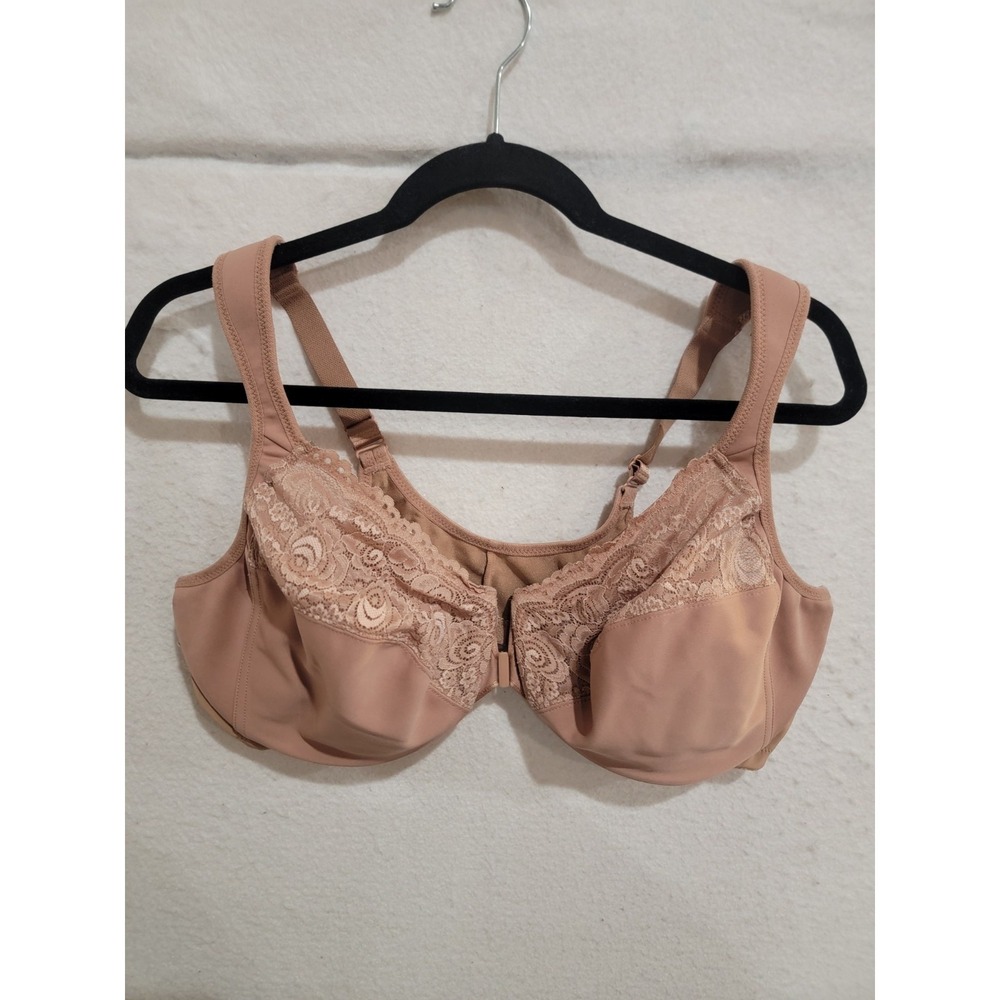 Glamorise‎ Elegance WonderWire Front Close Bra 44DD Tan Lace Support 1245